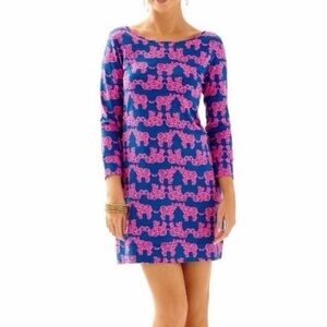 Lilly Pulitzer Elephant Print Dress – Navy & Hot Pink – Size Smal